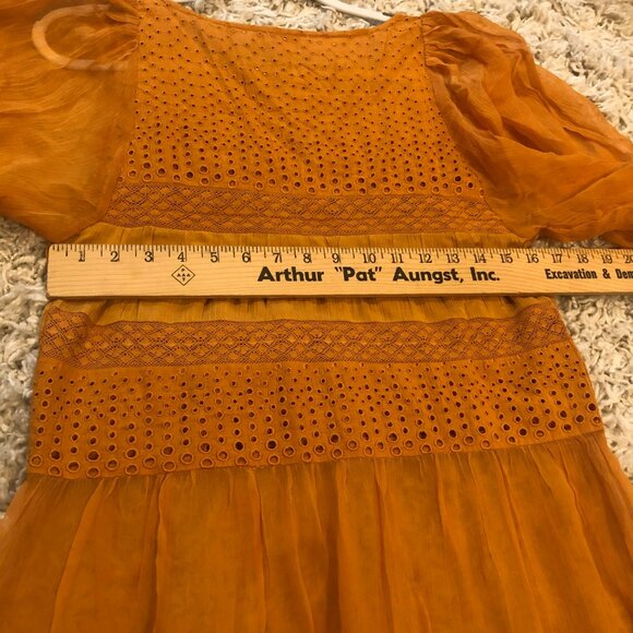 Sundance Romance Embroidered Lace Sheer Dress V Neck Rust Sz Small Boho Hippie - Picture 8 of 8